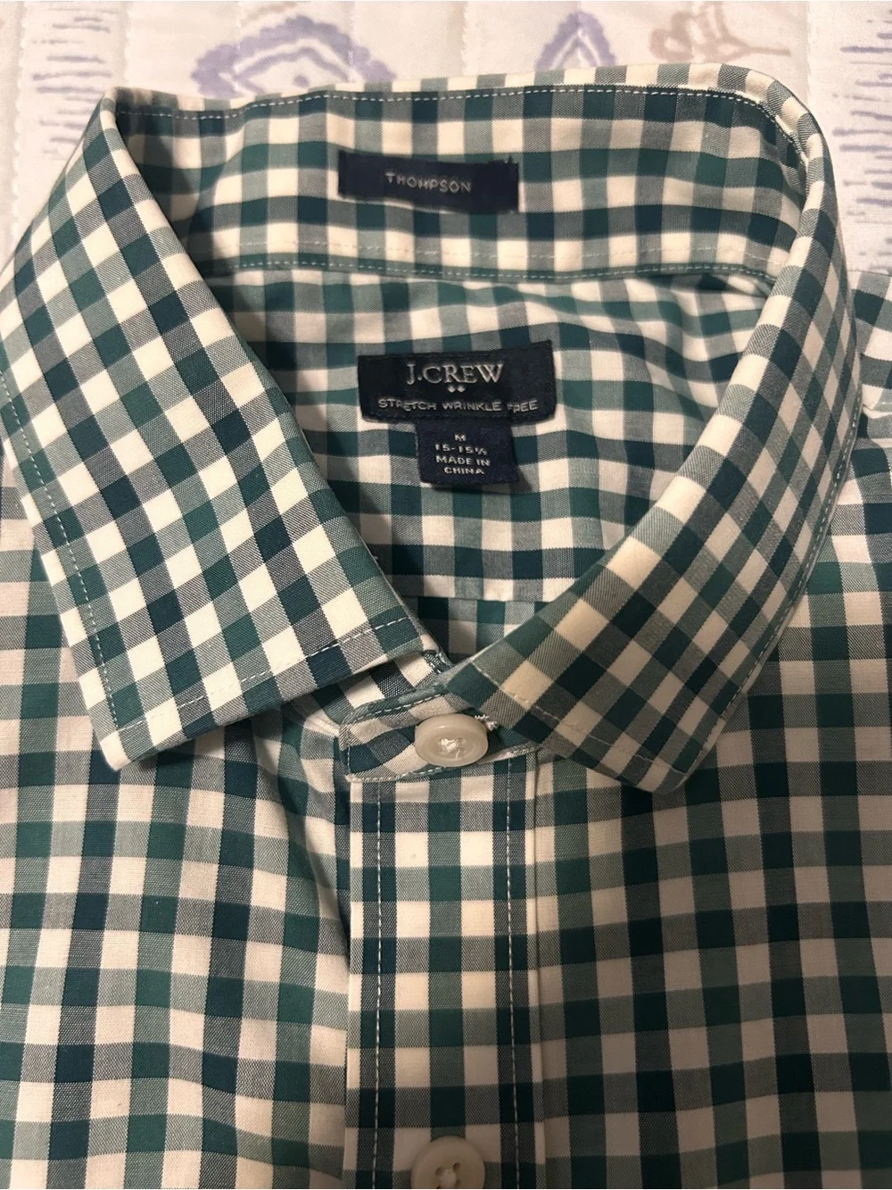 J. Crew Men's Teal and White Gingham Button-Down Shirt